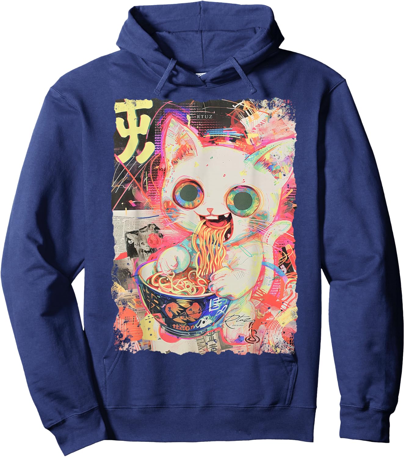 Ramen Noodles Cat Japan Y2K Kawaii Retro Cats Manga Anime Hoodie - Hoodie | Navy