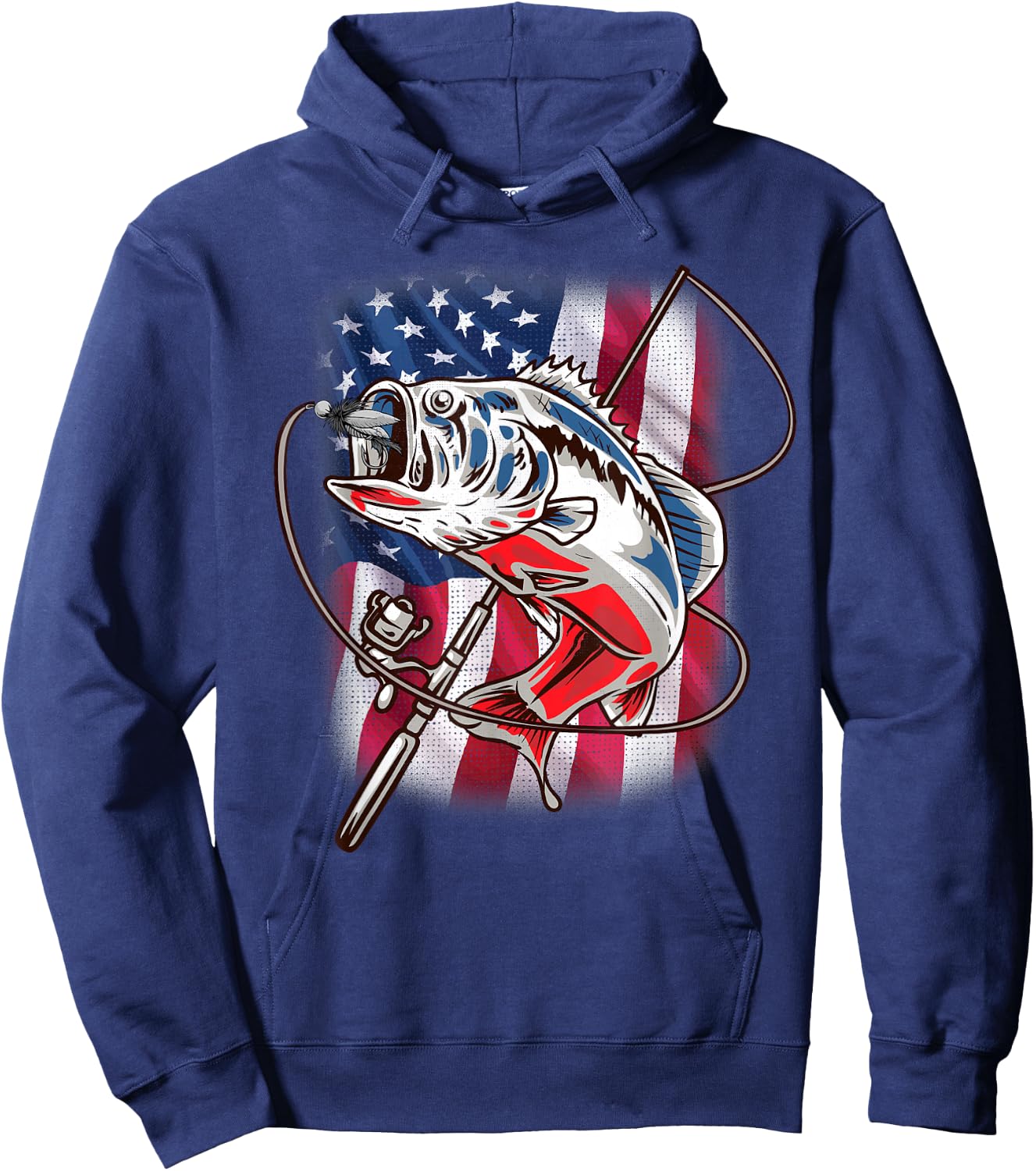 American Flag Fishing Shirt Vintage USA Bass Fisherman Gift Hoodie - Hoodie | Navy