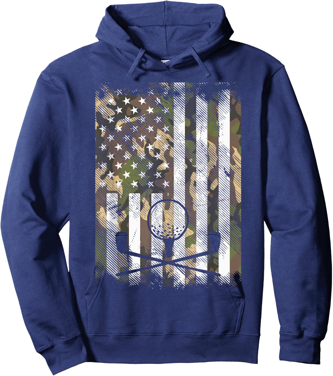 Camo American Flag Golf Vintage Golfing Patriotic Golfer Dad Hoodie - Hoodie | Navy
