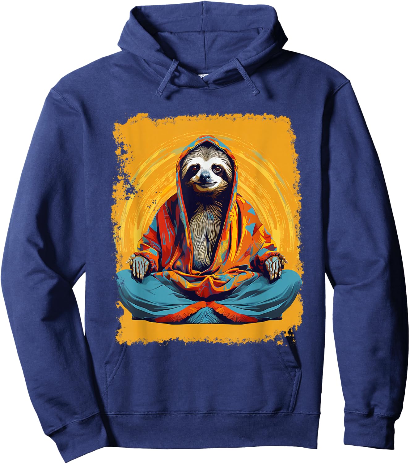 Pop Art Vintage Zoo Animal Sloth Yoga Hoodie - Hoodie | Navy