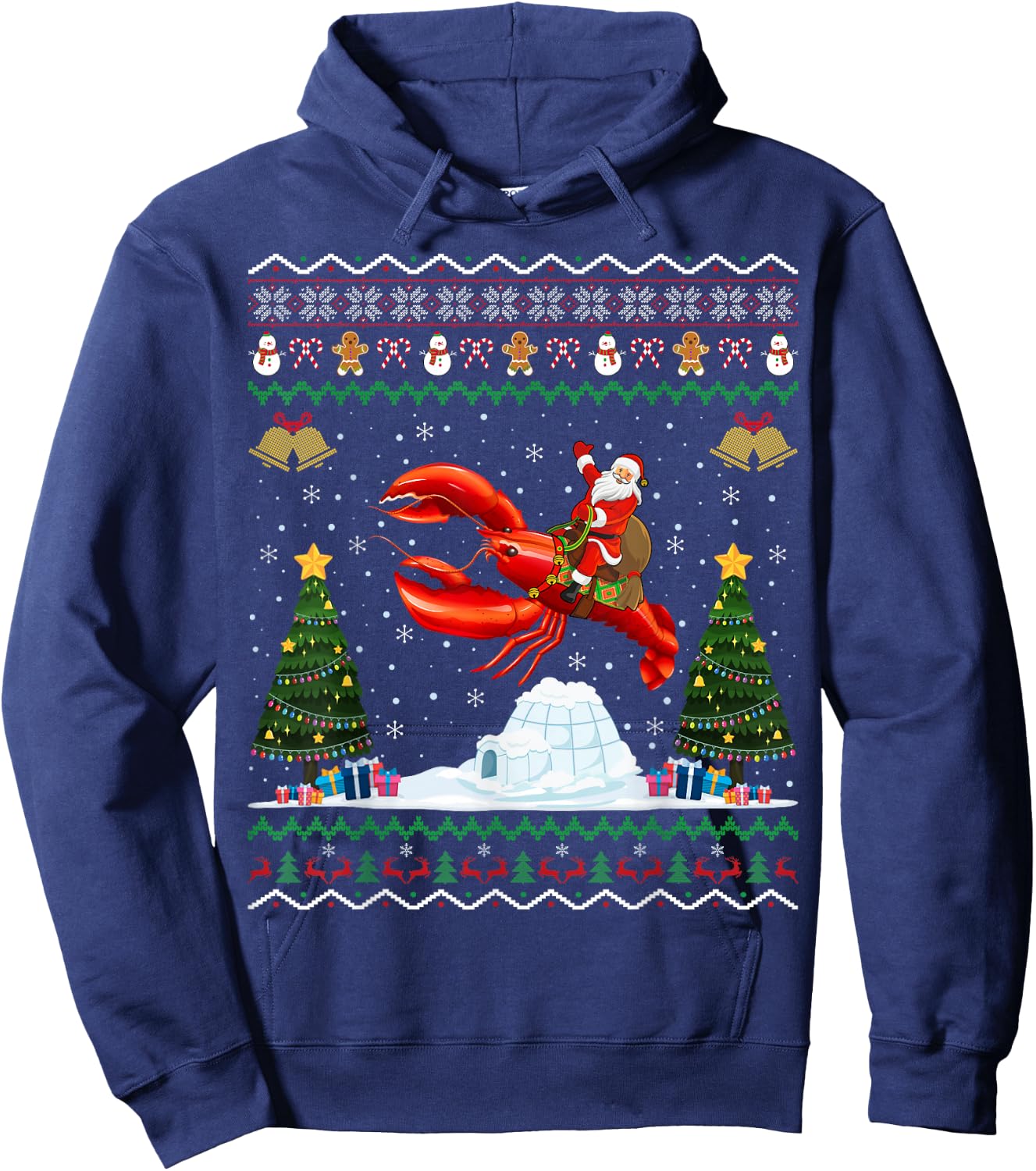 Lobster Ugly Xmas Gift Santa Riding Lobster Christmas Hoodie - Hoodie | Navy
