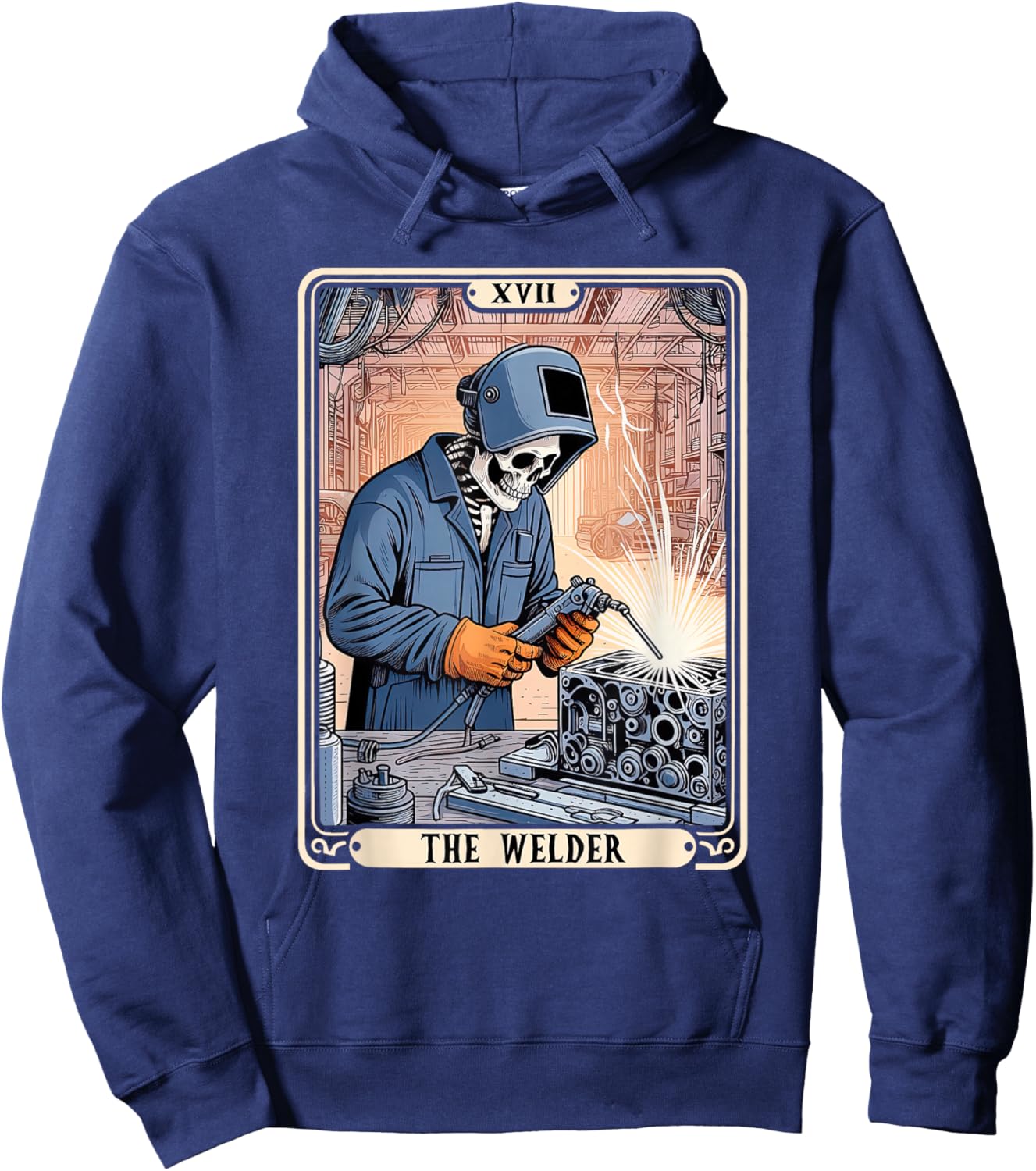 The Welder Welding Tarot Card Skeleton Funny Metal Worker Hoodie - Hoodie | Navy