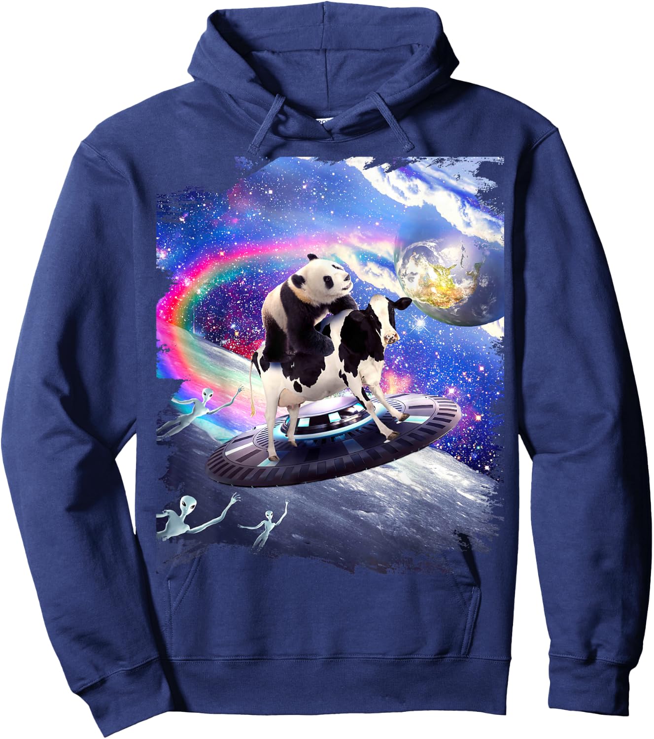 Nice funny Panda Cow - Panda Riding Flying Cow UFO Hoodie - Hoodie | Navy