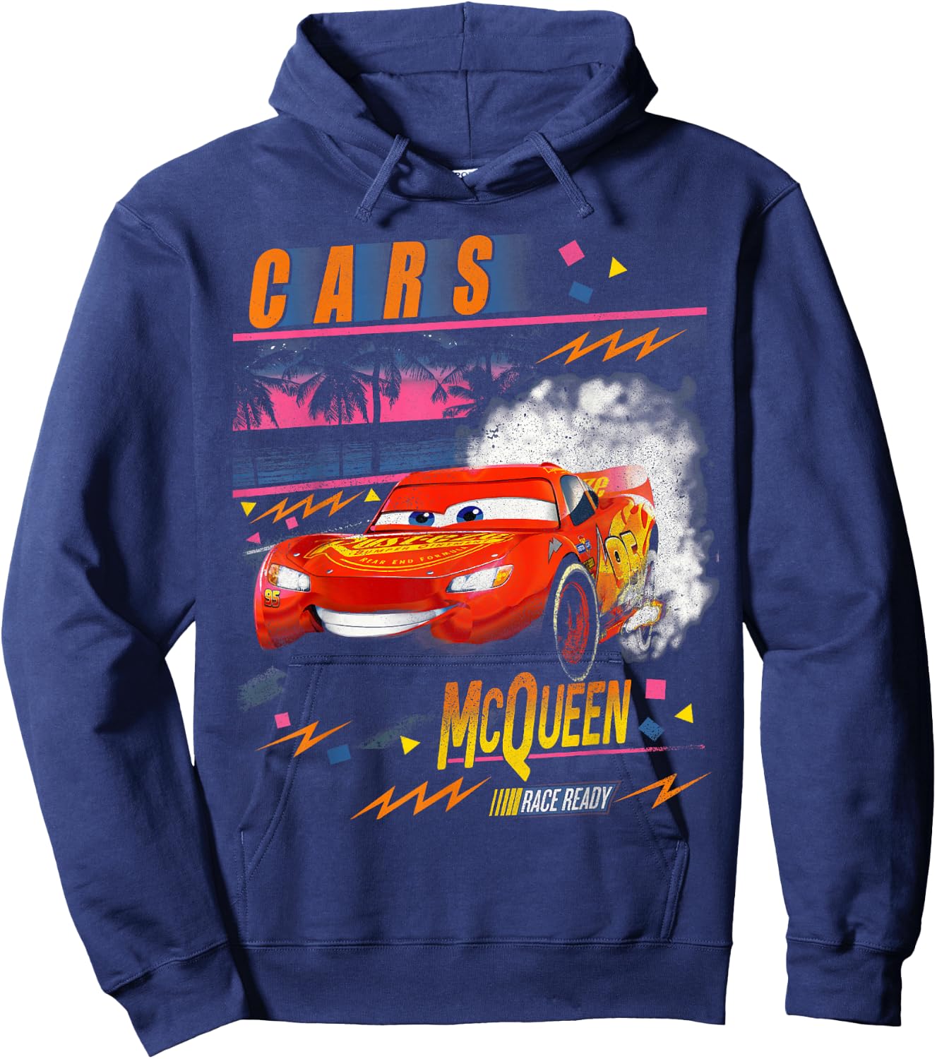 Disney Pixar Cars Lightning McQueen Palm Tree Sunset Hoodie - Hoodie | Navy