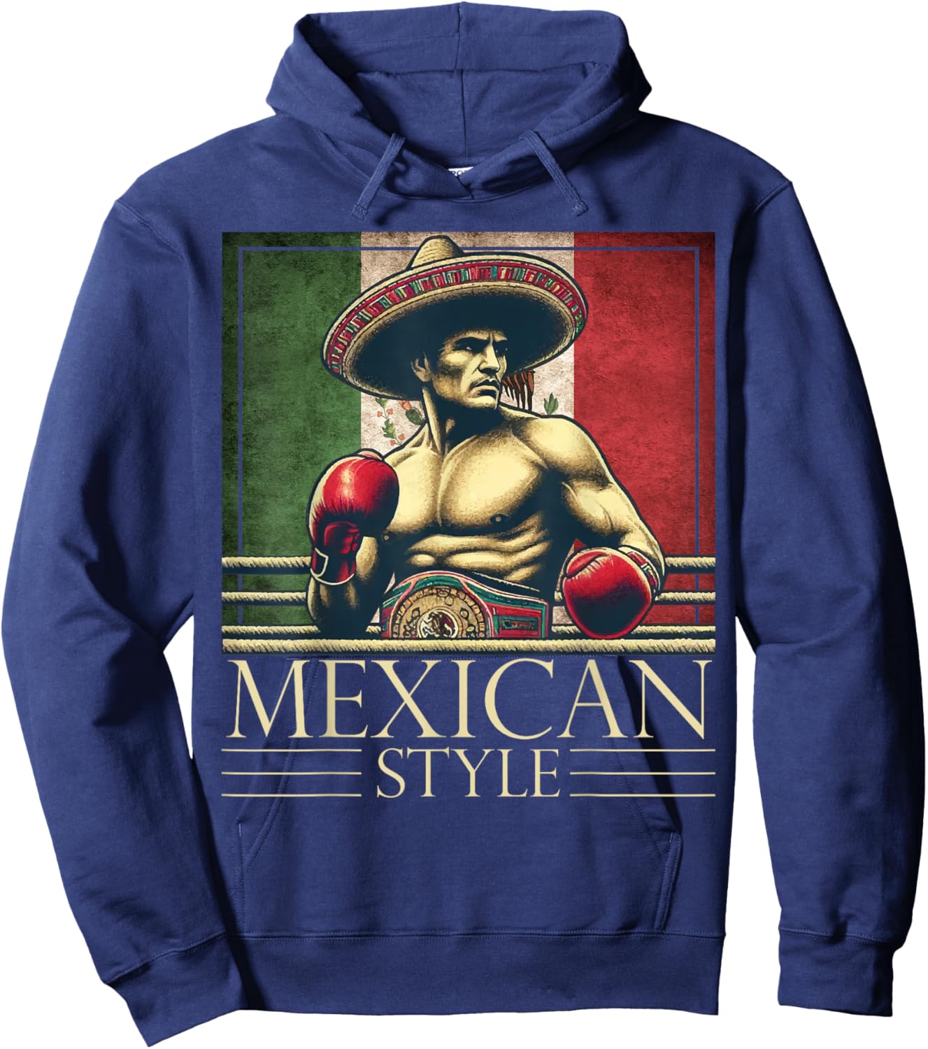 Boxing Mexico Mexican Vintage Style Boxing flag Mexico Hoodie - Hoodie | Navy