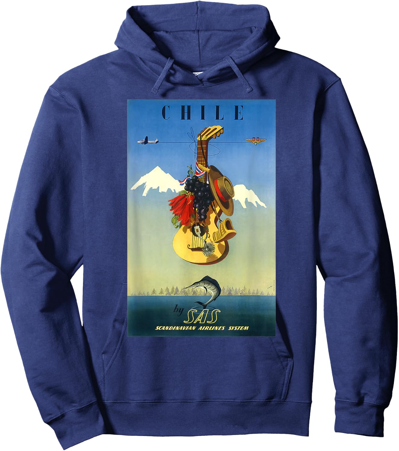 Scandinavian Airlines Chile Retro Vintage Travel Print Hoodie - Hoodie | Navy