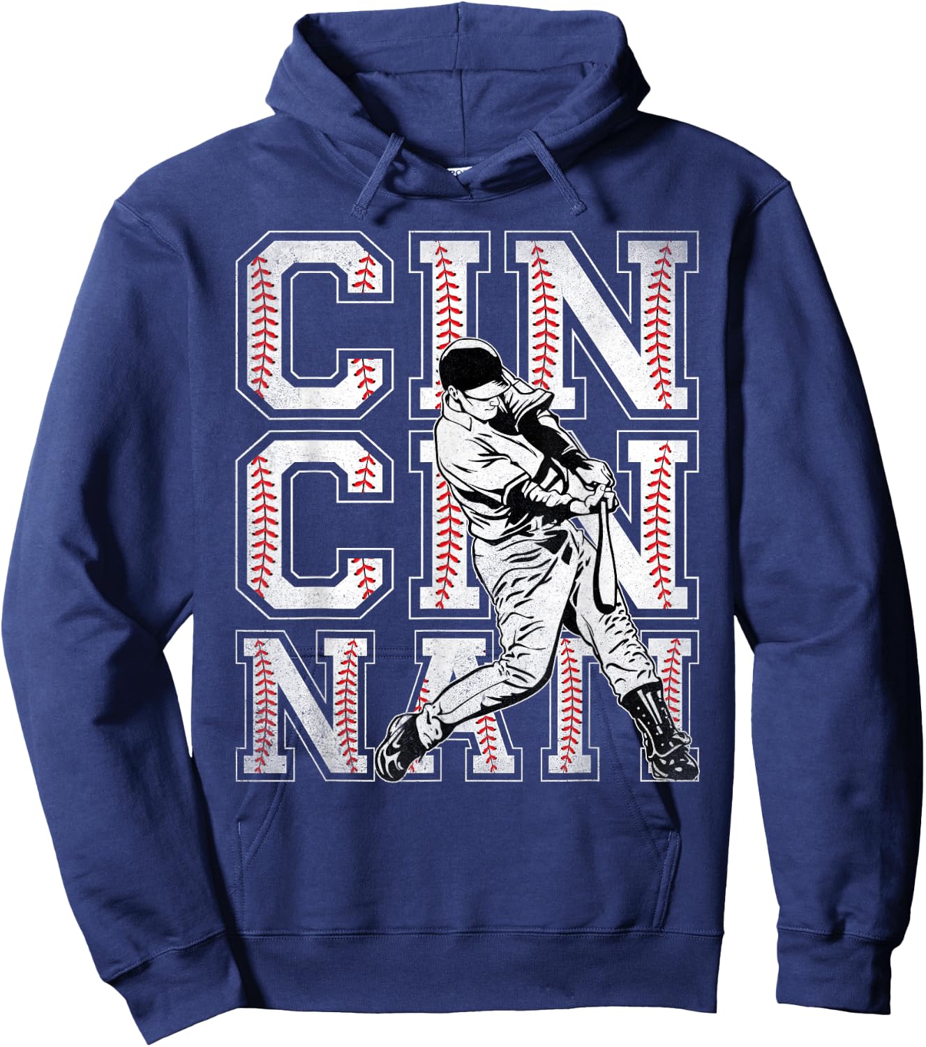 Retro Cincinnati American Flag Distressed Baseball Fans Kids Men Hoodie - Hoodie | Navy