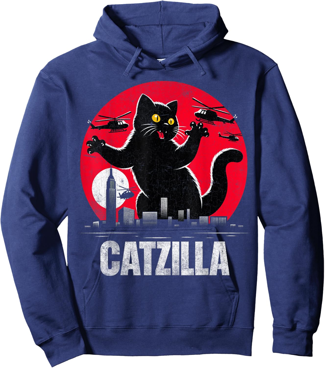 Retro Catzilla Funny Cat Lovers Graphic Gifts Cat Mom Dad Men Women Girls Kids Hoodie - Hoodie | Navy