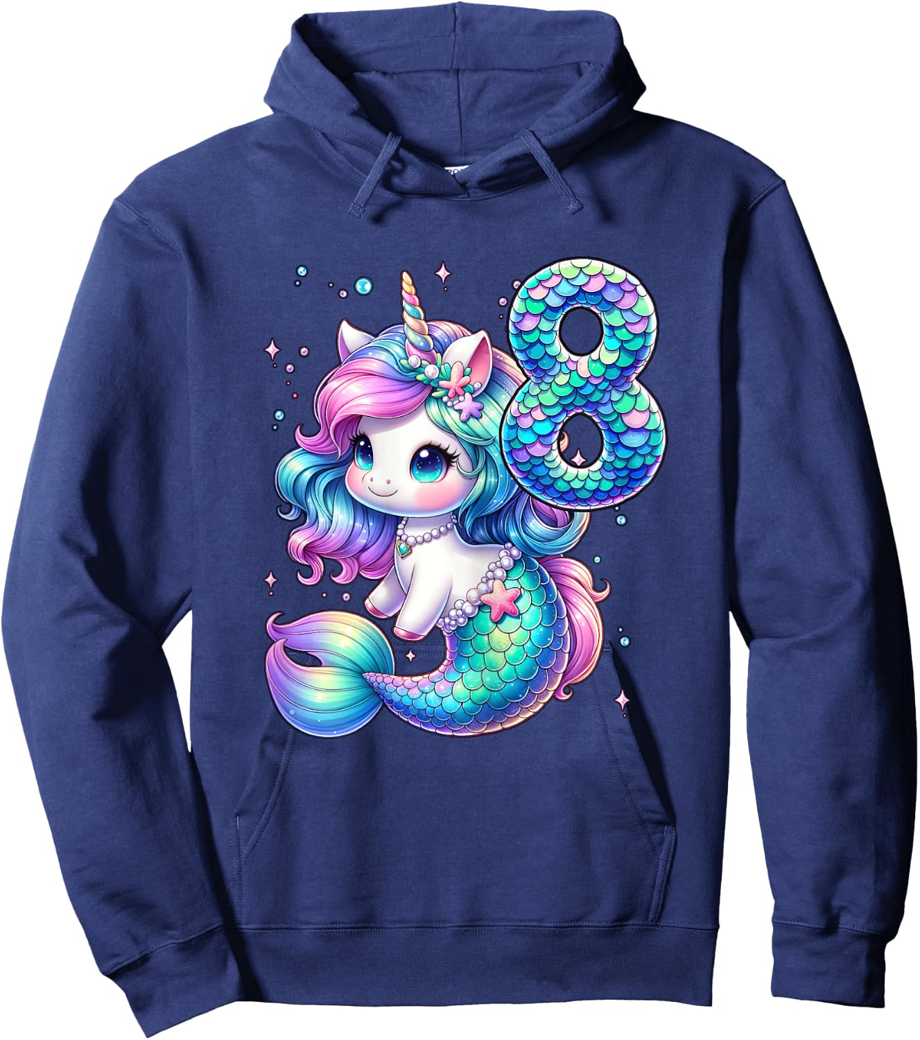 Unicorn Mermaid 8th Birthday 8 Year Old Party Girls Outfit Hoodie - Hoodie | Navy