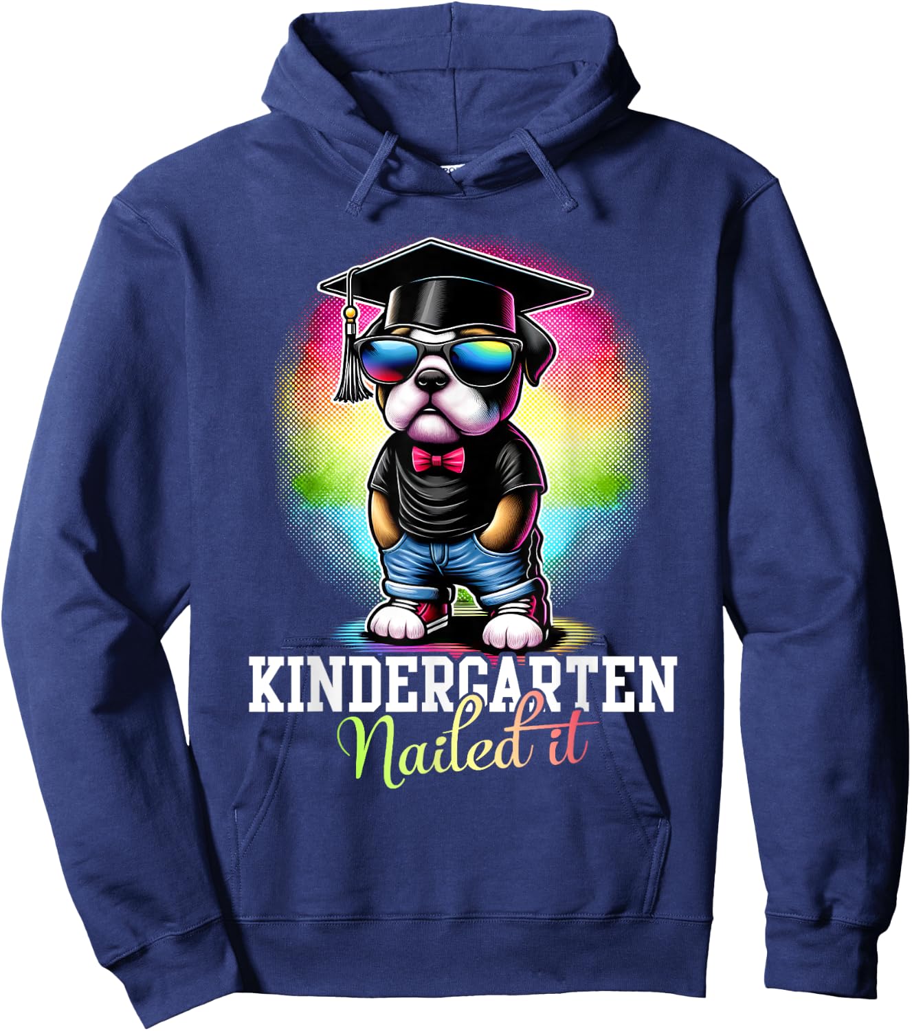 Kindergarten Nailed It Bulldog Sunglasses Graduation Hoodie - Hoodie | Navy