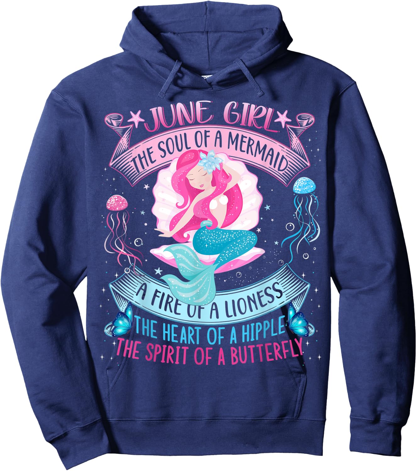 Birthday Mermaid shirts for Girls, Cute June Girl Mermaid Hoodie - Hoodie | Navy