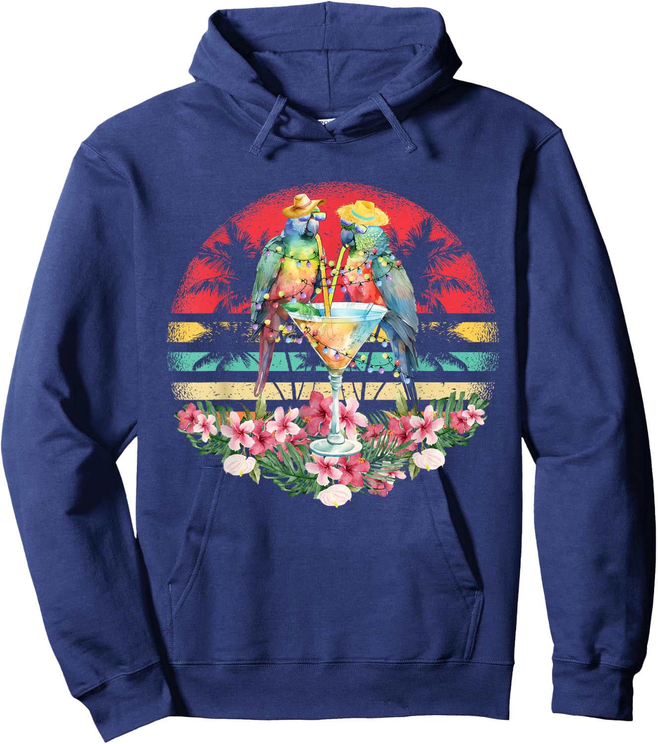 Parrots Drinking Margarita On Summer Funny parrot Lovers Men Women Kids Hoodie - Hoodie | Navy