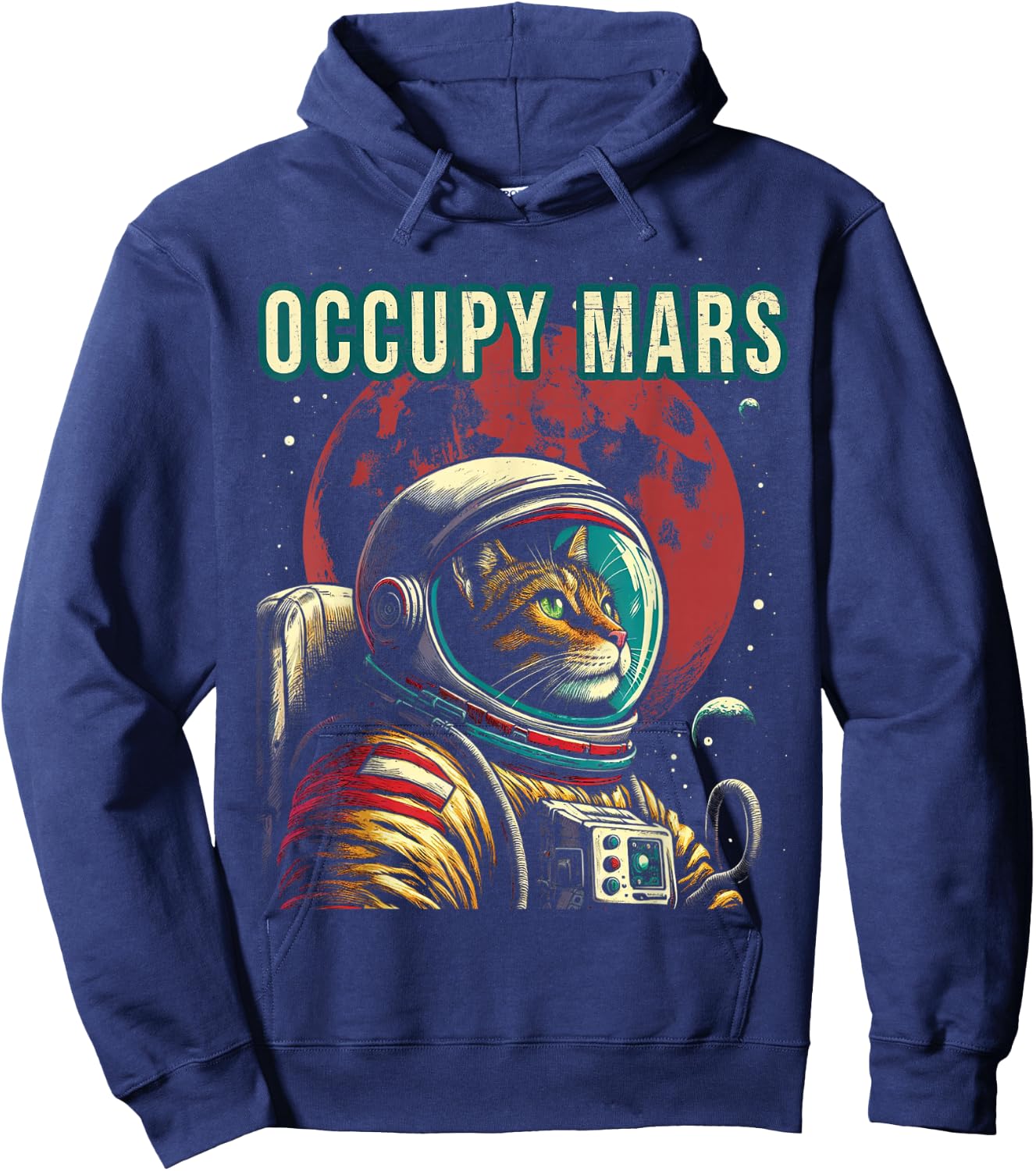 Occupy Mars - Funny Cat Astronaut Retro Hoodie - Hoodie | Navy