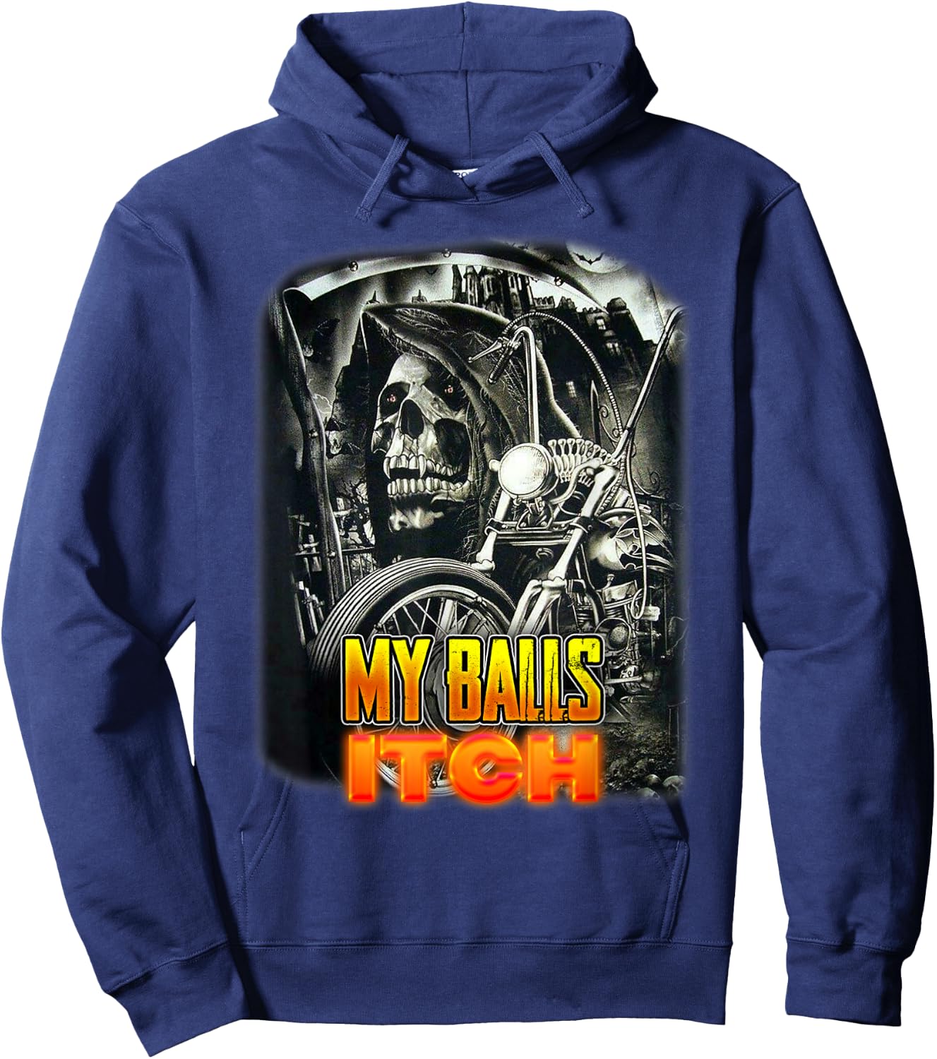 My Balls Itch Grim Reaper Death Skeleton Motorcycle Hoodie - Hoodie | Navy
