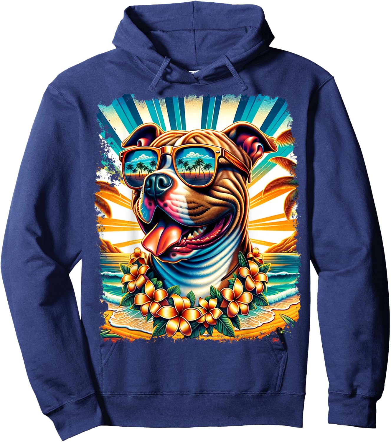 Pitbull Hawaiian Hoodie - Hoodie | Navy