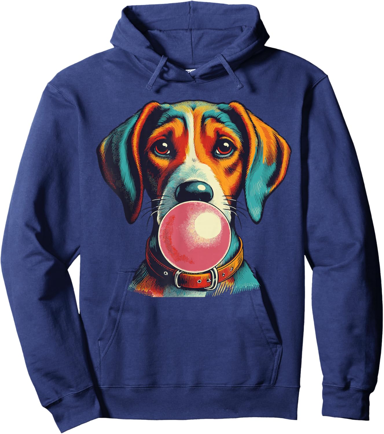 Funny Dog blowing Bubble Gum Vintage Popping Pink Bubble Gum Women Hoodie - Hoodie | Navy