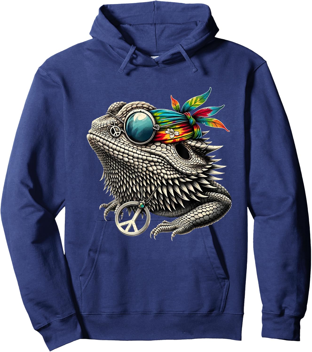 Bearded Dragons Reptile Lizard Pet Hippie Style Hoodie - Hoodie | Navy