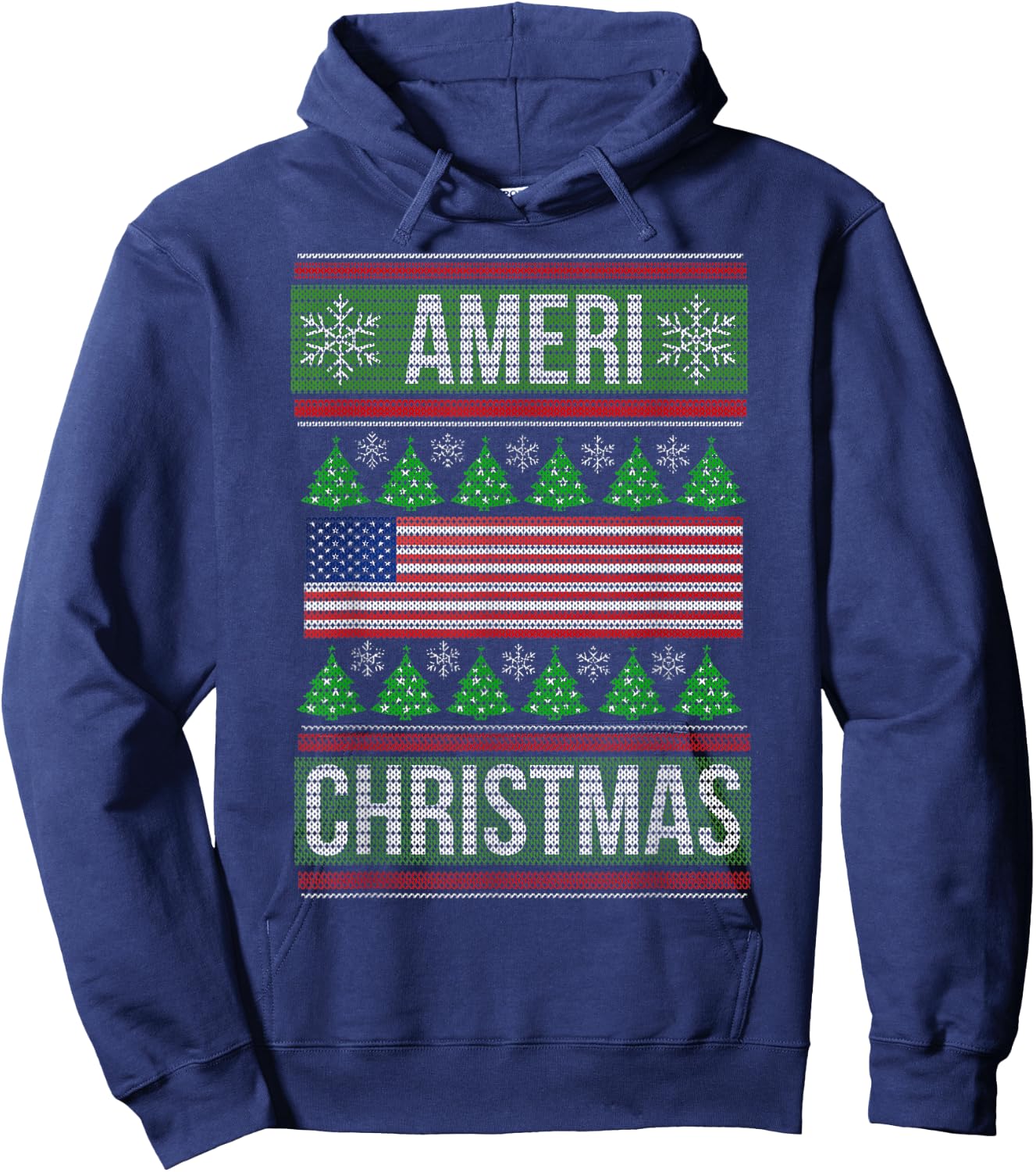 Ameri' Christmas Ugly Sweater Graphic Style Funny Xmas Hoodie - Hoodie | Navy