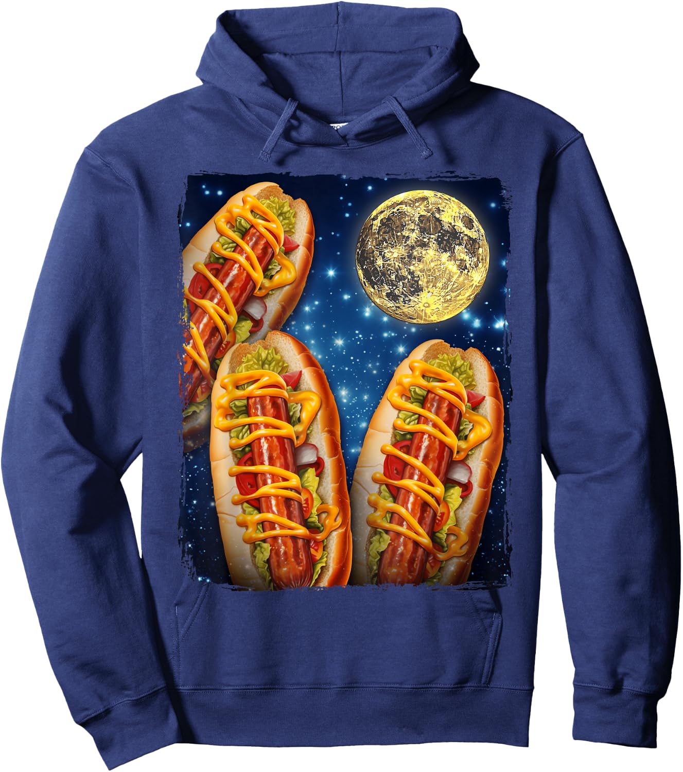 Hotdogs Howling Moon Hot Dogs Moon Hoodie - Hoodie | Navy