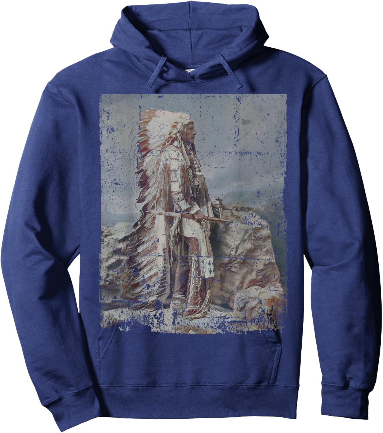 Chief Head Native American Indians Warbonnets Headdress Art Hoodie - Hoodie | Navy