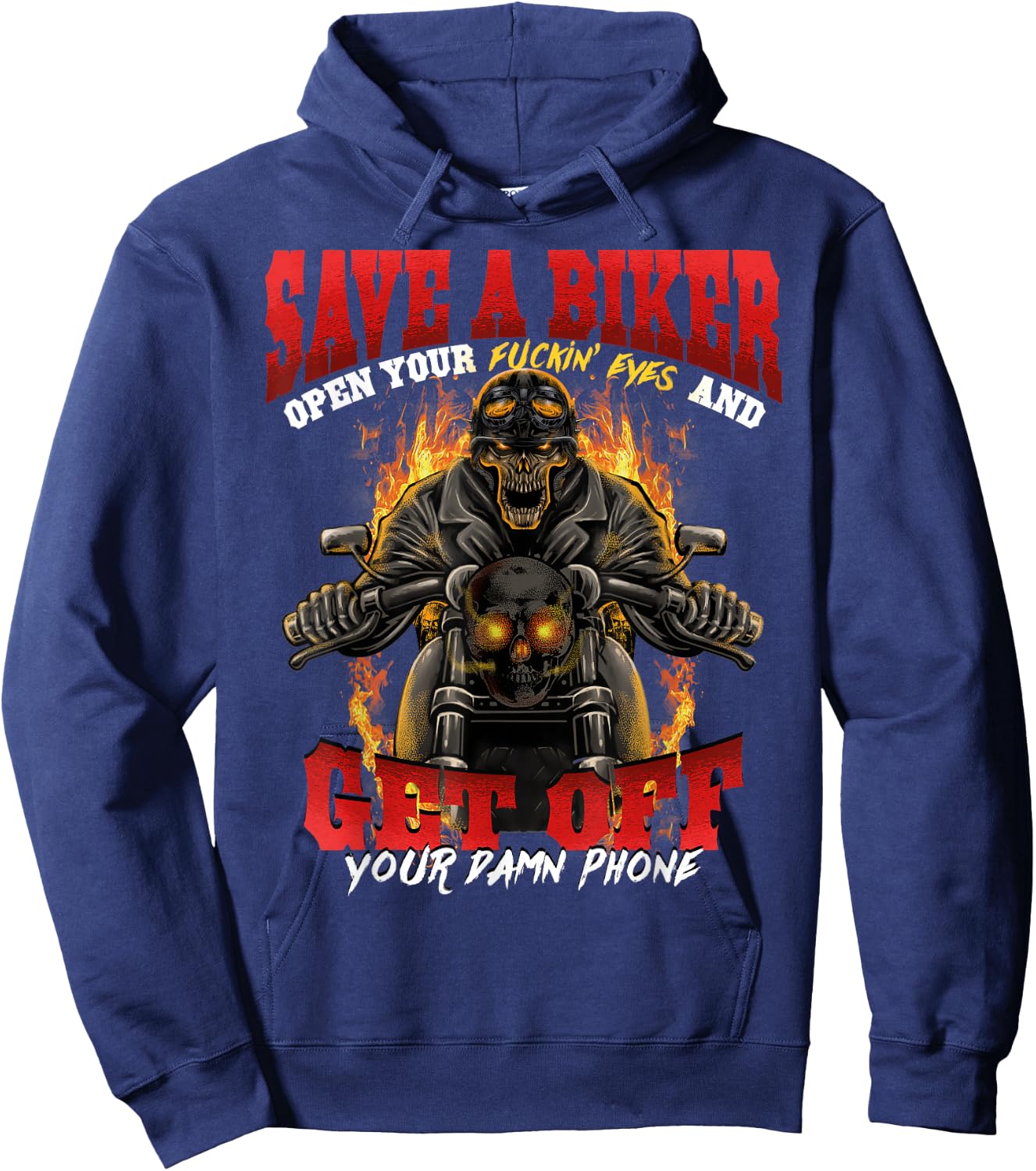 Biker Lives Matter Motorcycle Quotes Skull Flames Hoodie - Hoodie | Navy