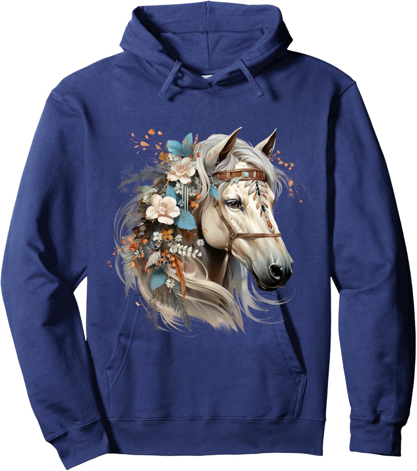 Floral Wild Horse Country Horse Riding Hoodie - Hoodie | Navy