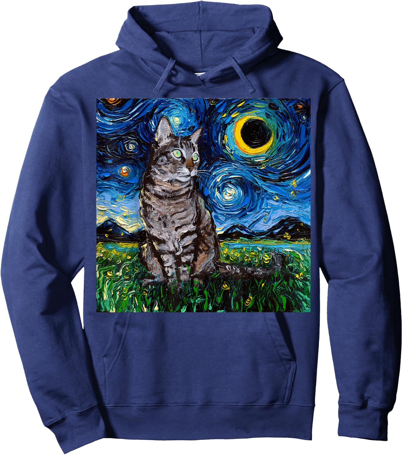 Gray Tabby Starry Night Art – Gift Cat Lovers Hoodie - Hoodie | Navy