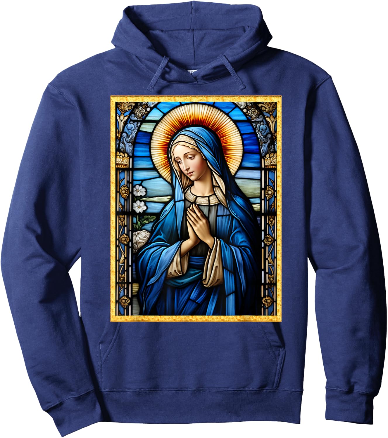 Blessed Virgin Mary Stained Glass Hoodie - Hoodie | Navy