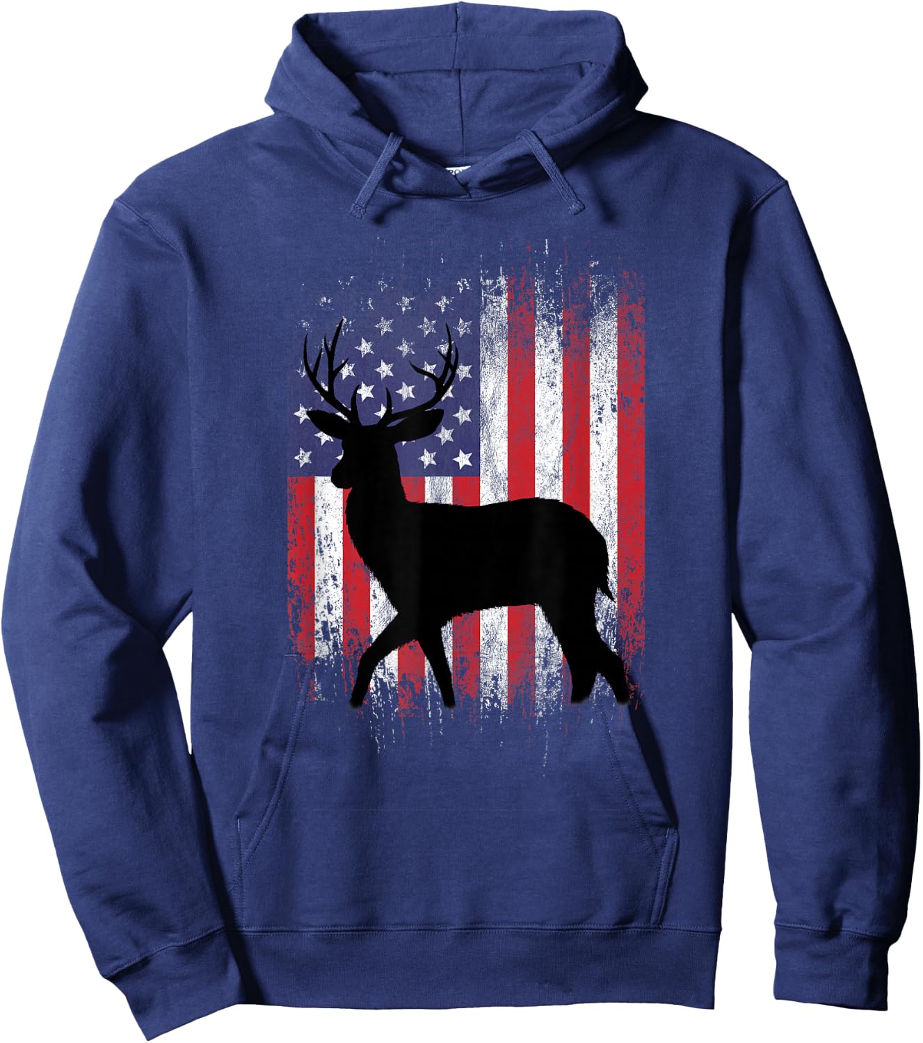 American Deer Hunting Patriotic Hunter Flag Whitetail Buck Hoodie - Hoodie | Navy