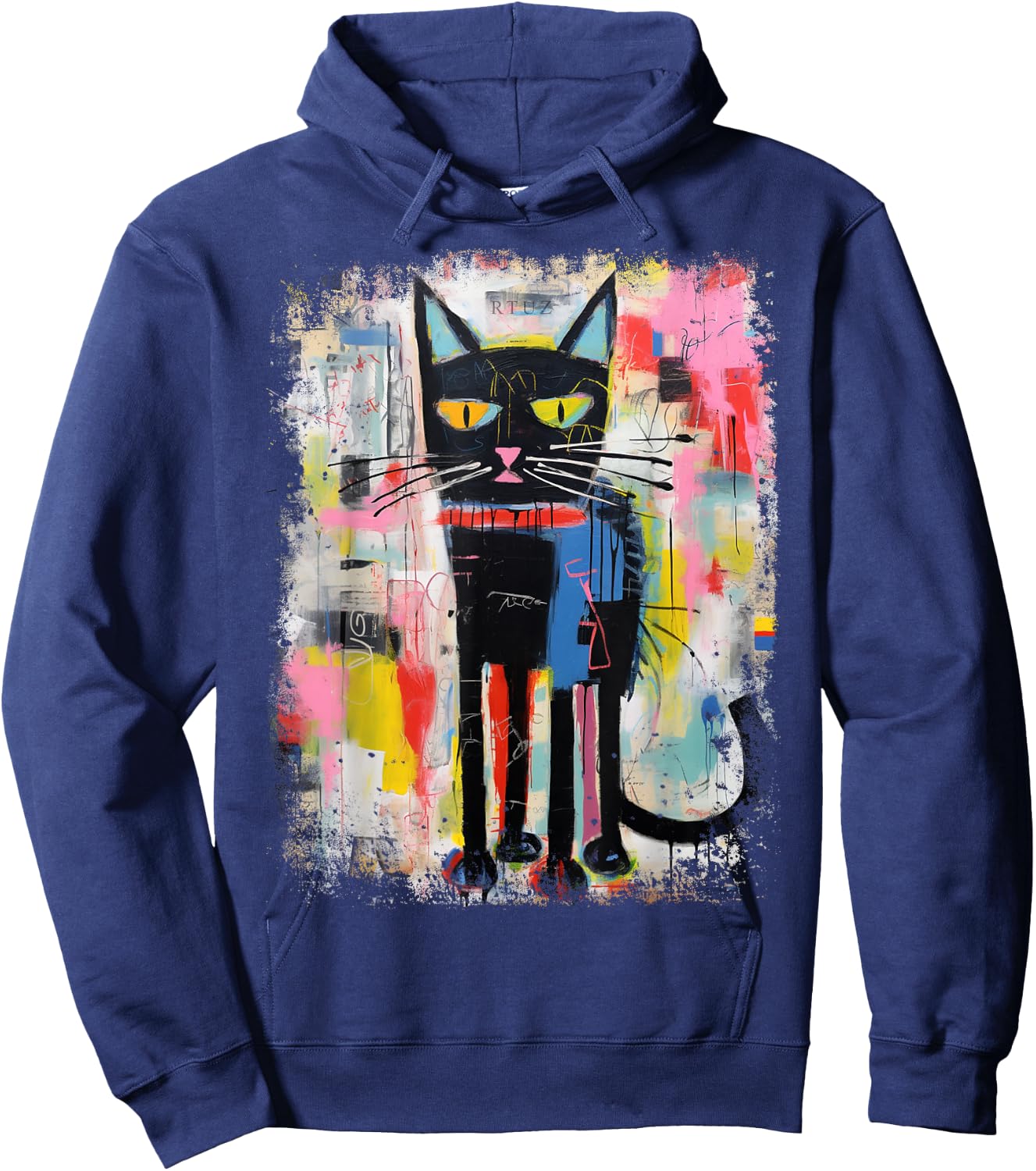 Hip Hop Cat Y2K Vintage Hipster Retro Edgy Streetwear Cat Hoodie - Hoodie | Navy