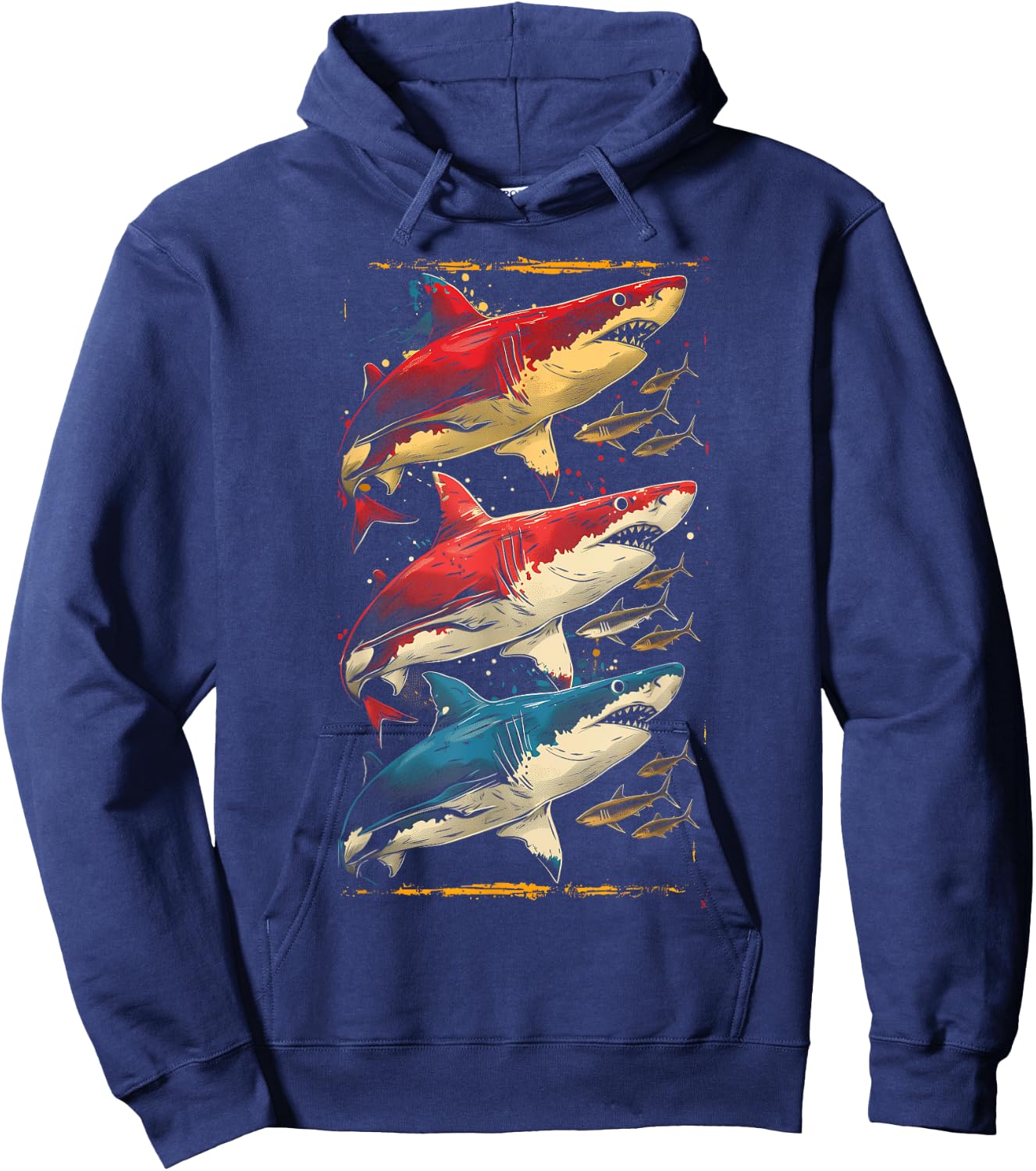 Vintage Shark Silhouette Hammerhead Shark Tiger Shark Heart Hoodie - Hoodie | Navy