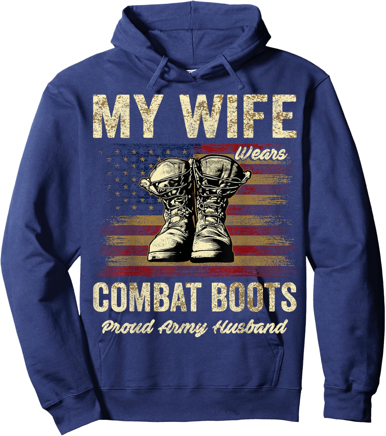 My Wife Wears Combat Boots Proud Army Husband Veteran Wife Hoodie - Hoodie | Navy