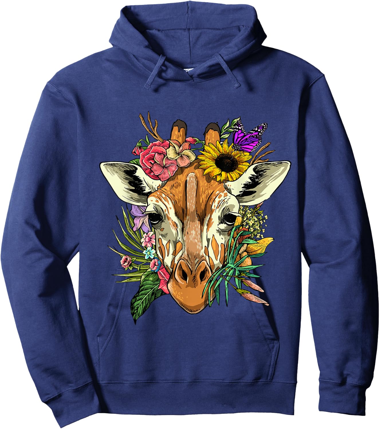 Floral Giraffe Shirt Nature Zoo Animal Face Giraffe Lover Hoodie - Hoodie | Navy