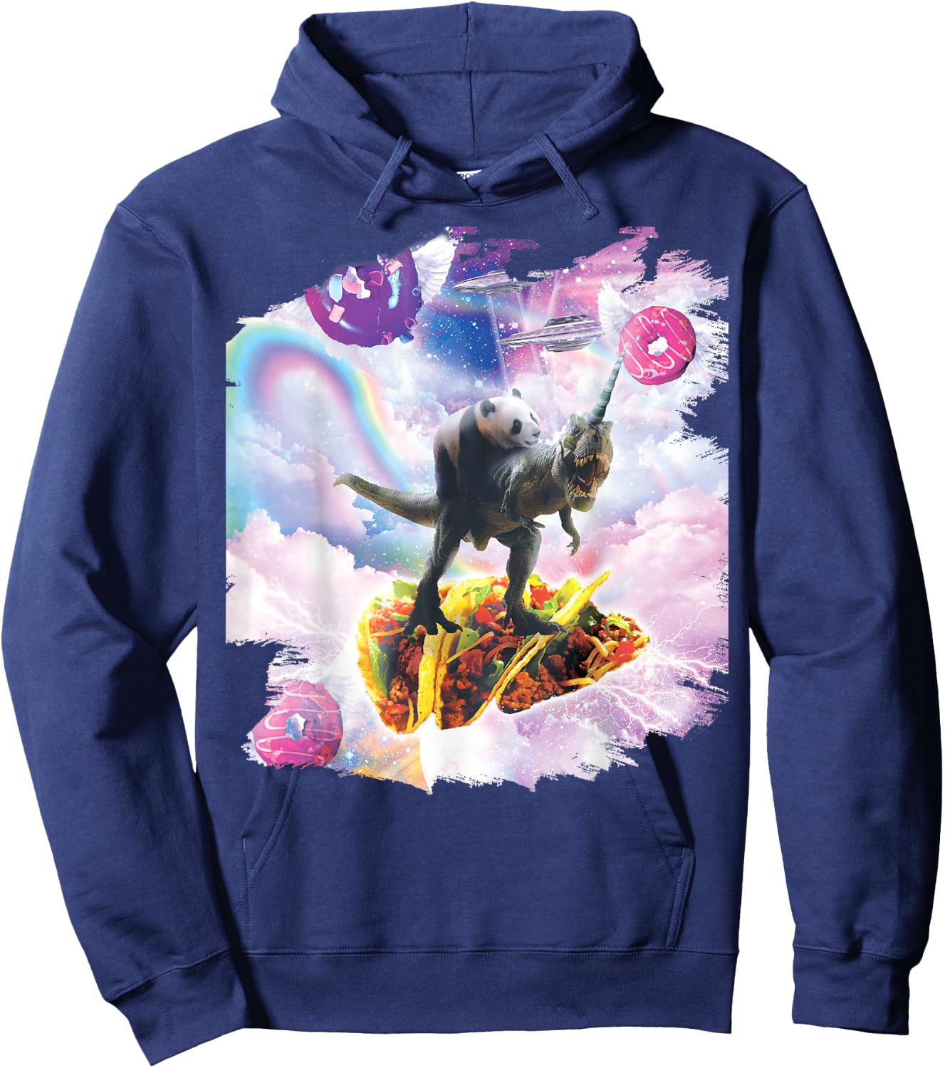 Space Panda Riding Dinosaur Unicorn - Taco & Donut Hoodie - Hoodie | Navy