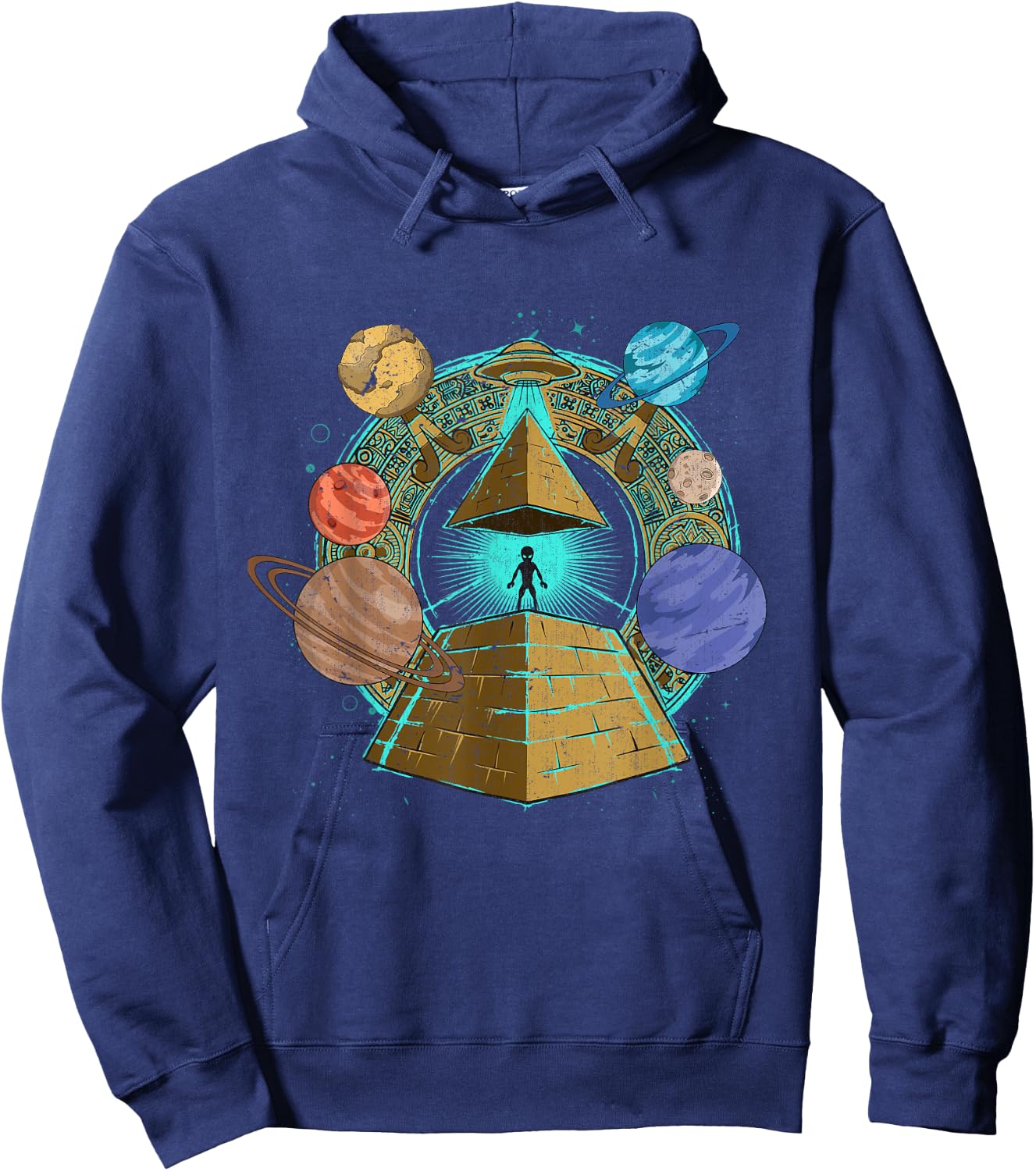 UFO Abduction Egyptian Pyramids Space Science Sci Fi Alien Hoodie - Hoodie | Navy