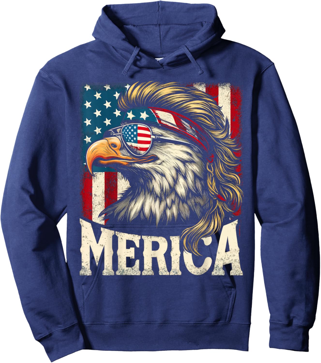 4th of July Patriotic Funny Eagle July 4th USA Merica Hoodie - Hoodie | Navy