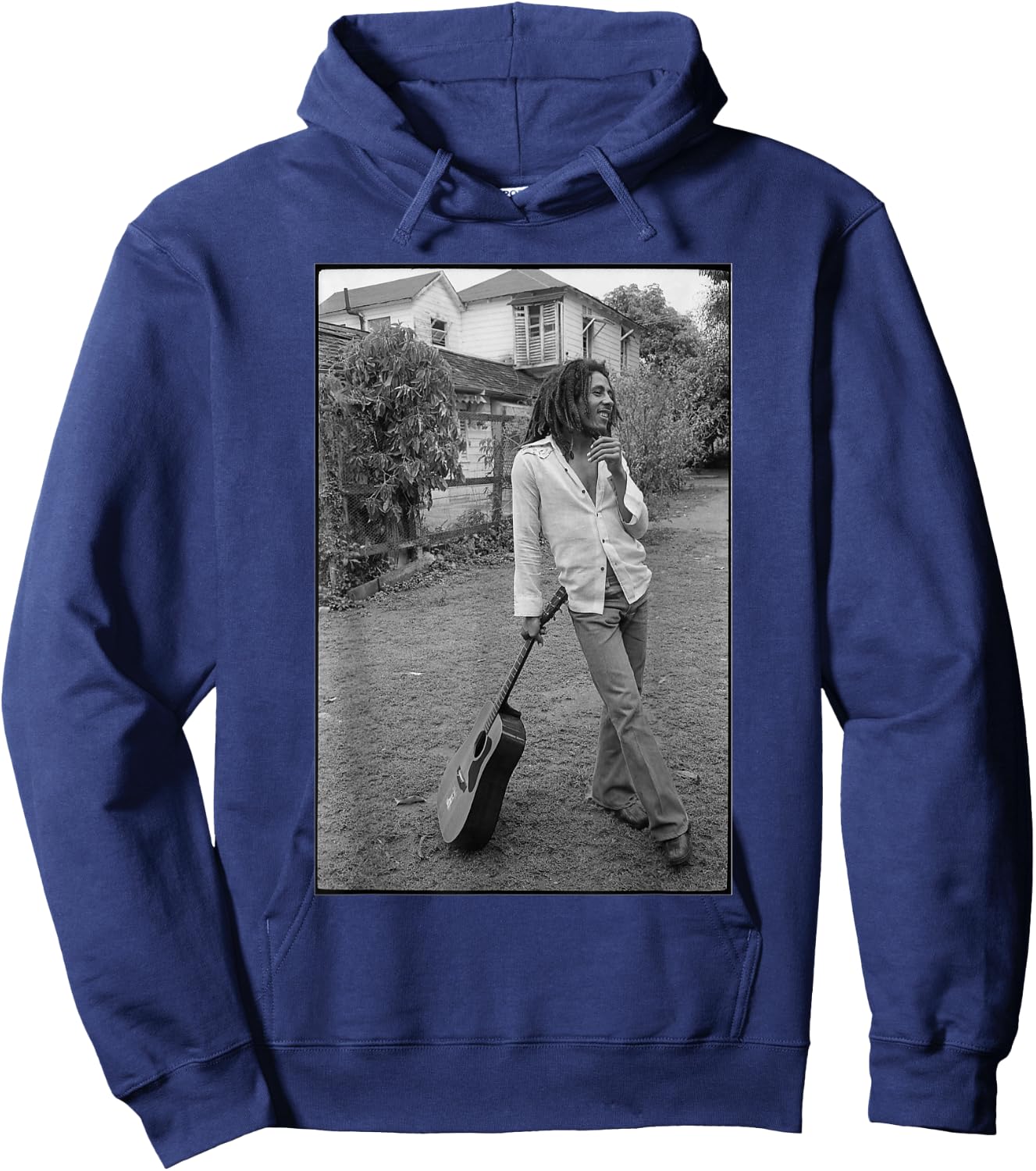 Bob Marley x David Burnett Black & White Guitar Photo Hoodie - Hoodie | Navy