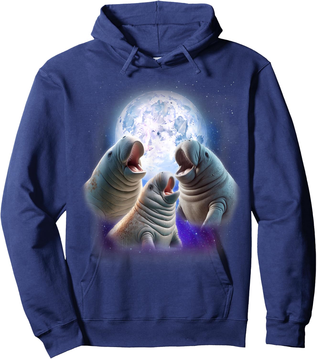 3 Manatees Howling At The Moon Funny Manatee Chubby Mermaid Hoodie - Hoodie | Navy