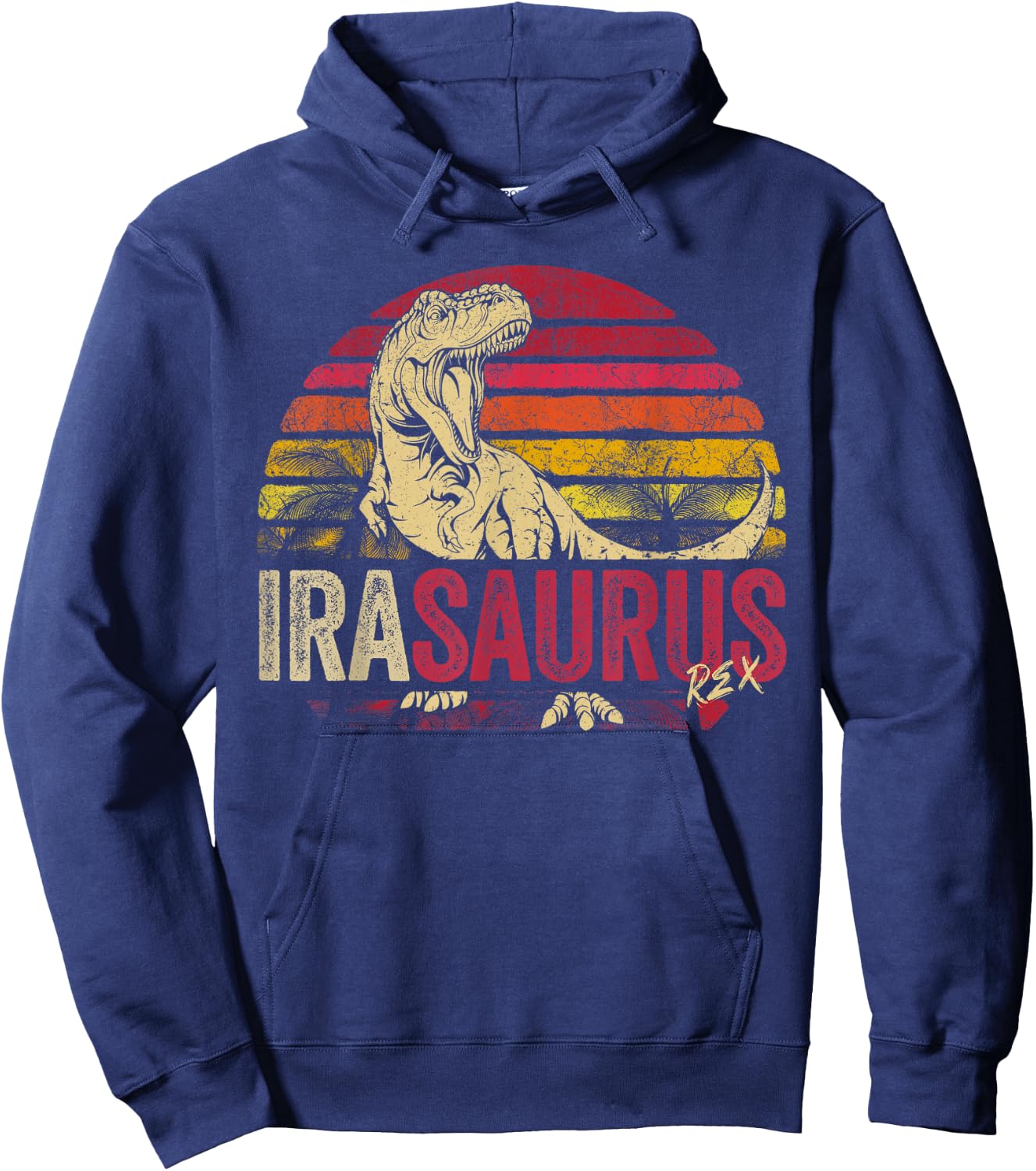 Ira Saurus Funny Personalized Dinosaur T Rex Boys Name Hoodie - Hoodie | Navy