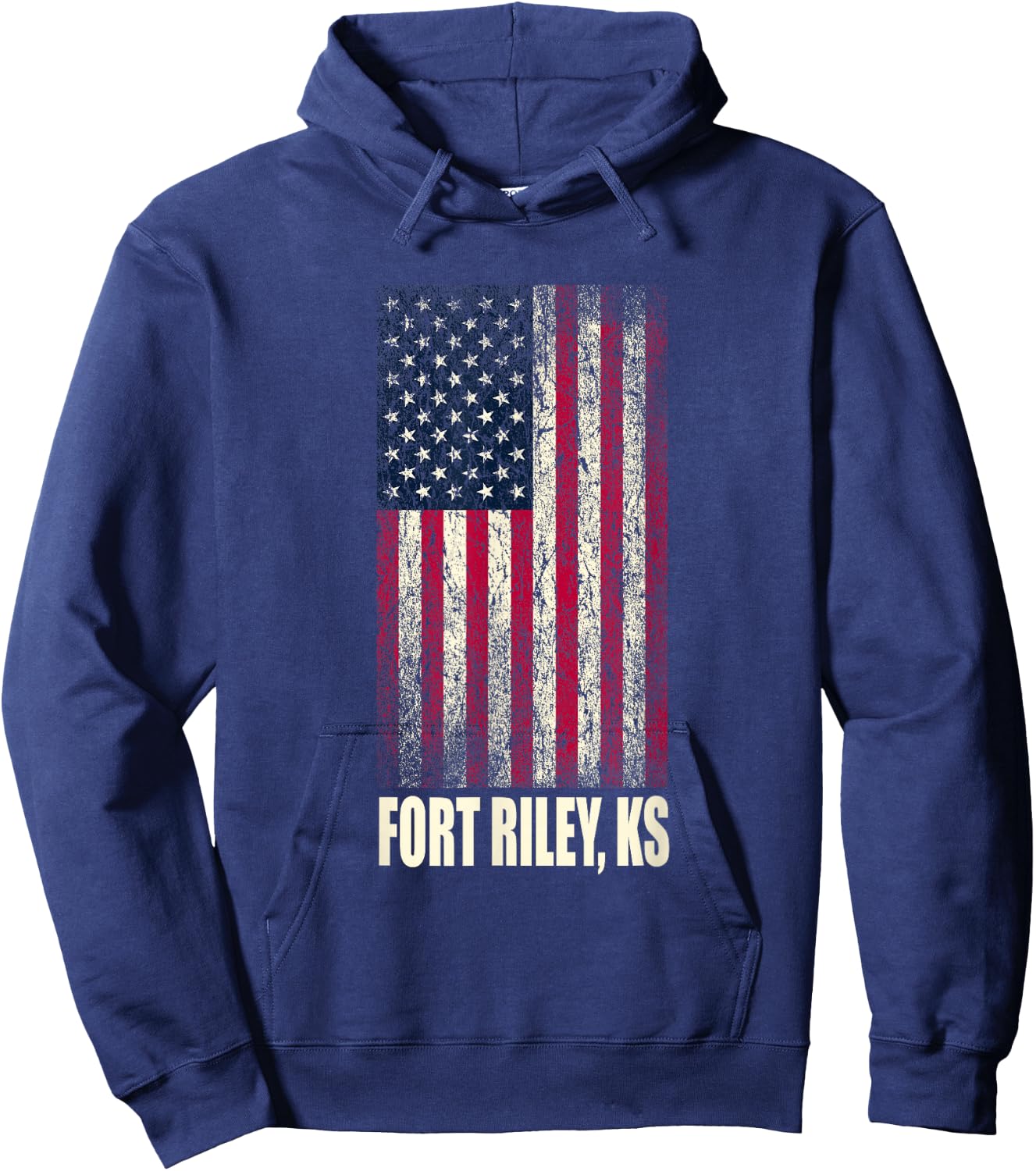 Military Army United States Fort Riley KS Vintage Flag Hoodie - Hoodie | Navy