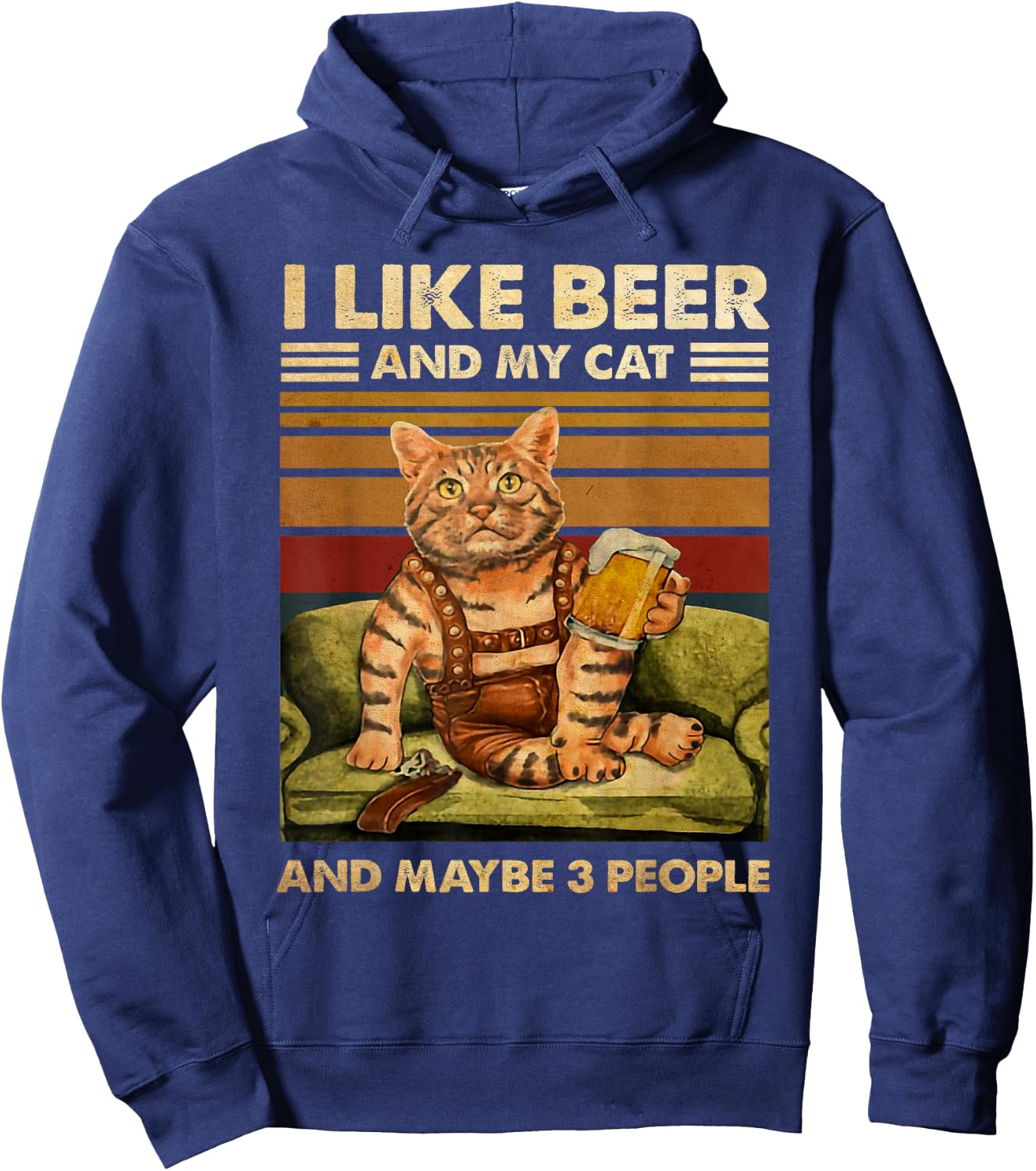 I Like Beer And My Cat And Maybe 3 People Funny Cats Lover Men Women Hoodie - Hoodie | Navy