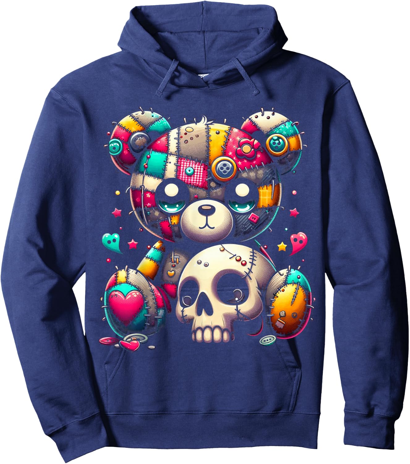 Kawaii Pastel Goth Teddy - Cute Creepy Skull Anime Bear Hoodie - Hoodie | Navy