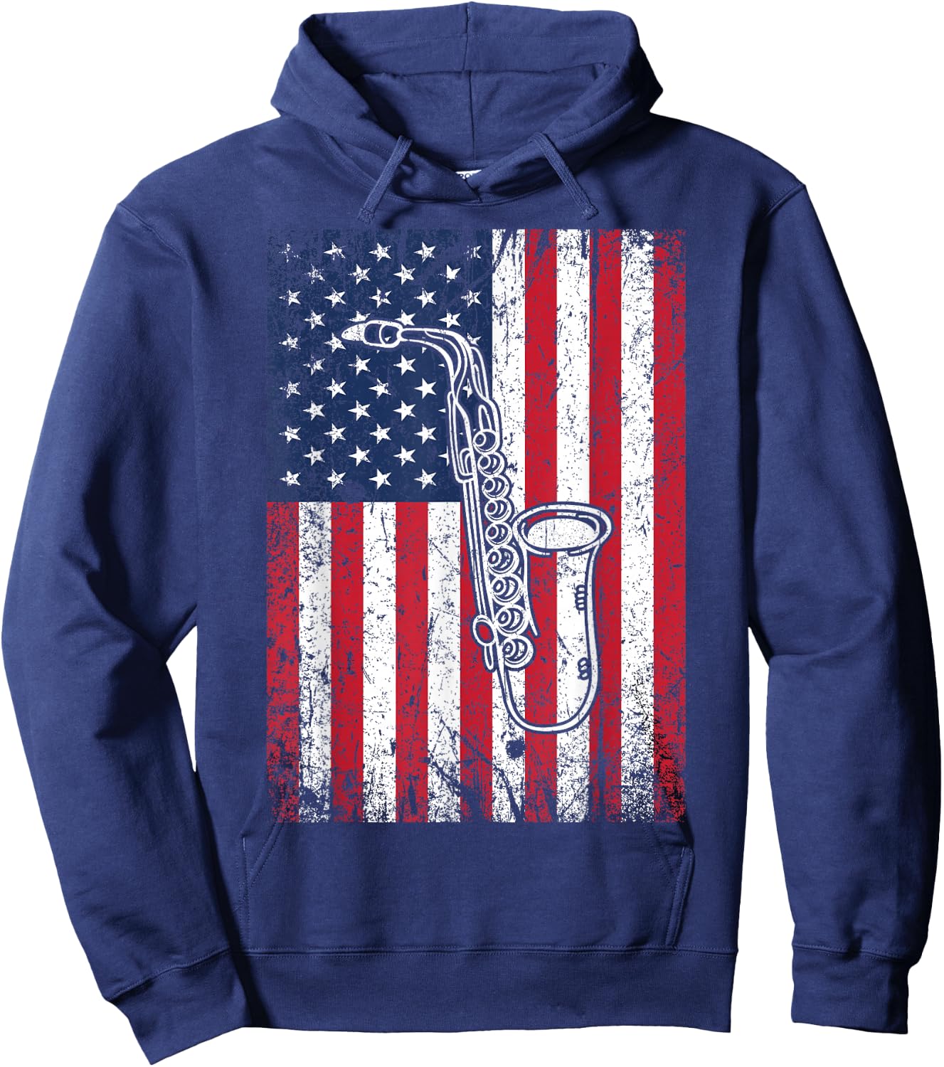 American Flag Saxophone 4th of July Patriotic Women Hoodie - Hoodie | Navy