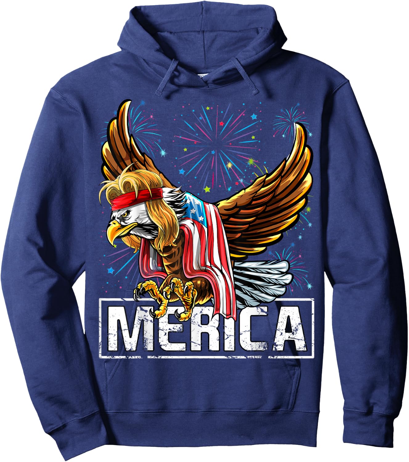 Merica Bald Eagle Mullet 4th of July American Flag Patriotic Women Kids Men Hoodie - Hoodie | Navy