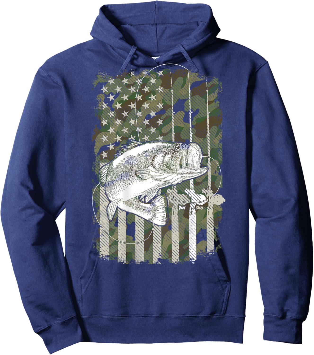 American Flag Camo Bass Fish Fishing (On Back) For Fisherman Hoodie - Hoodie | Navy