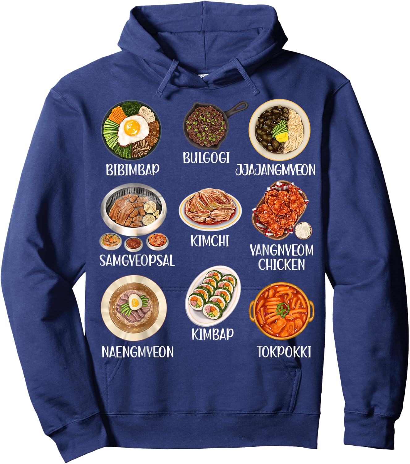 Cute Korean Food Kimchi Bibimbap Kawaii Korean Aesthetic Pop Hoodie - Hoodie | Navy