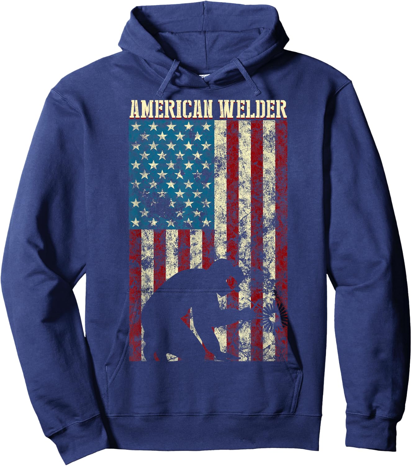 Welding Patriotic Distressed USA American Flag gift Welder Hoodie - Hoodie | Navy