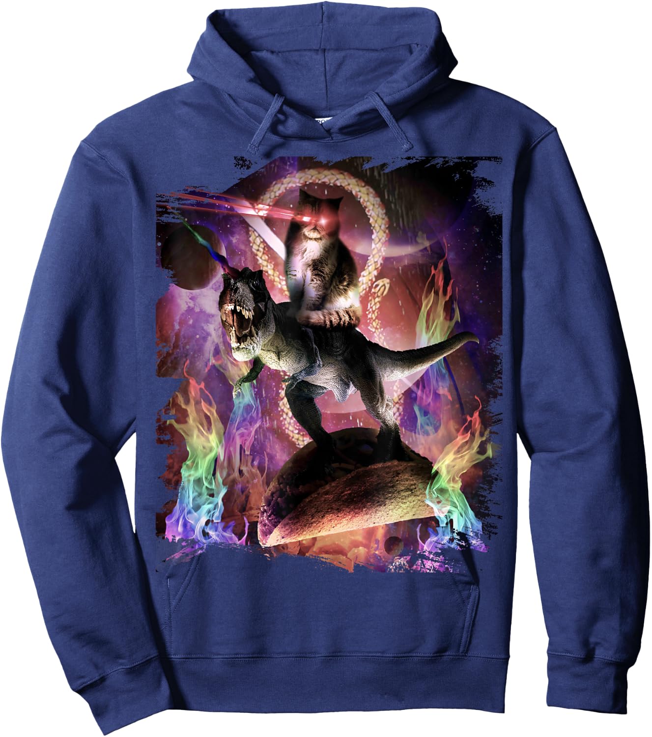 Evil Space Laser Cat On Dinosaur Unicorn On Taco Hoodie - Hoodie | Navy