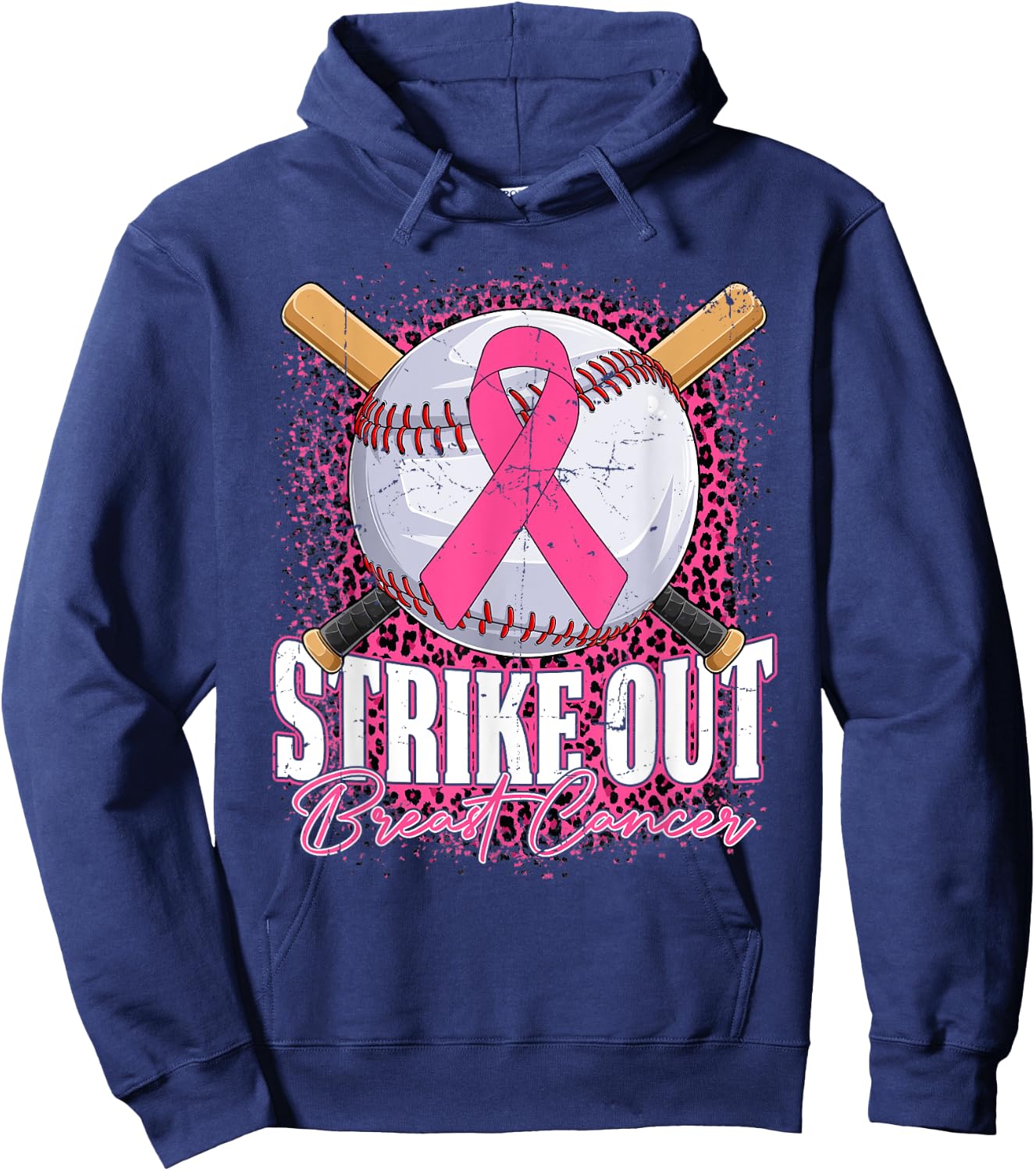 Strike Out Breast Cancer Baseball Ball & Pink Ribbon Women Hoodie - Hoodie | Navy