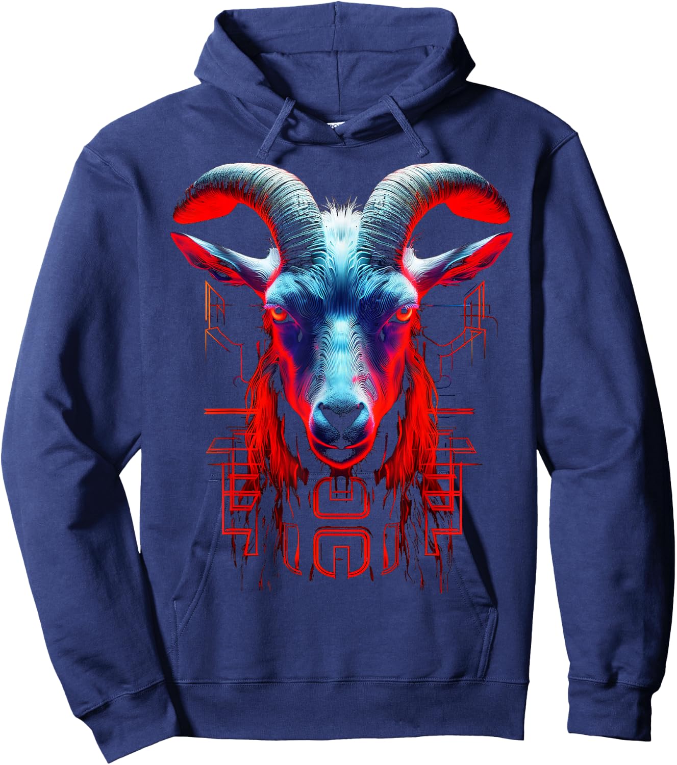 Goat Geometric Text Art Animal Graphic Motif Goat Hoodie - Hoodie | Navy